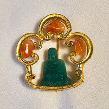 Load image into Gallery viewer, Authentic Swoboda Buddha Brooch ~ Carnelian, Nephrite Jade Buddha
