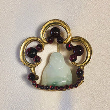 Load image into Gallery viewer, Authentic Swoboda Buddha Brooch ~ Garnet and Jadeite Buddha
