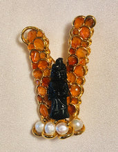 Load image into Gallery viewer, Authentic Swoboda Buddha Brooch ~ Carnelian, Fresh Water Pearl
